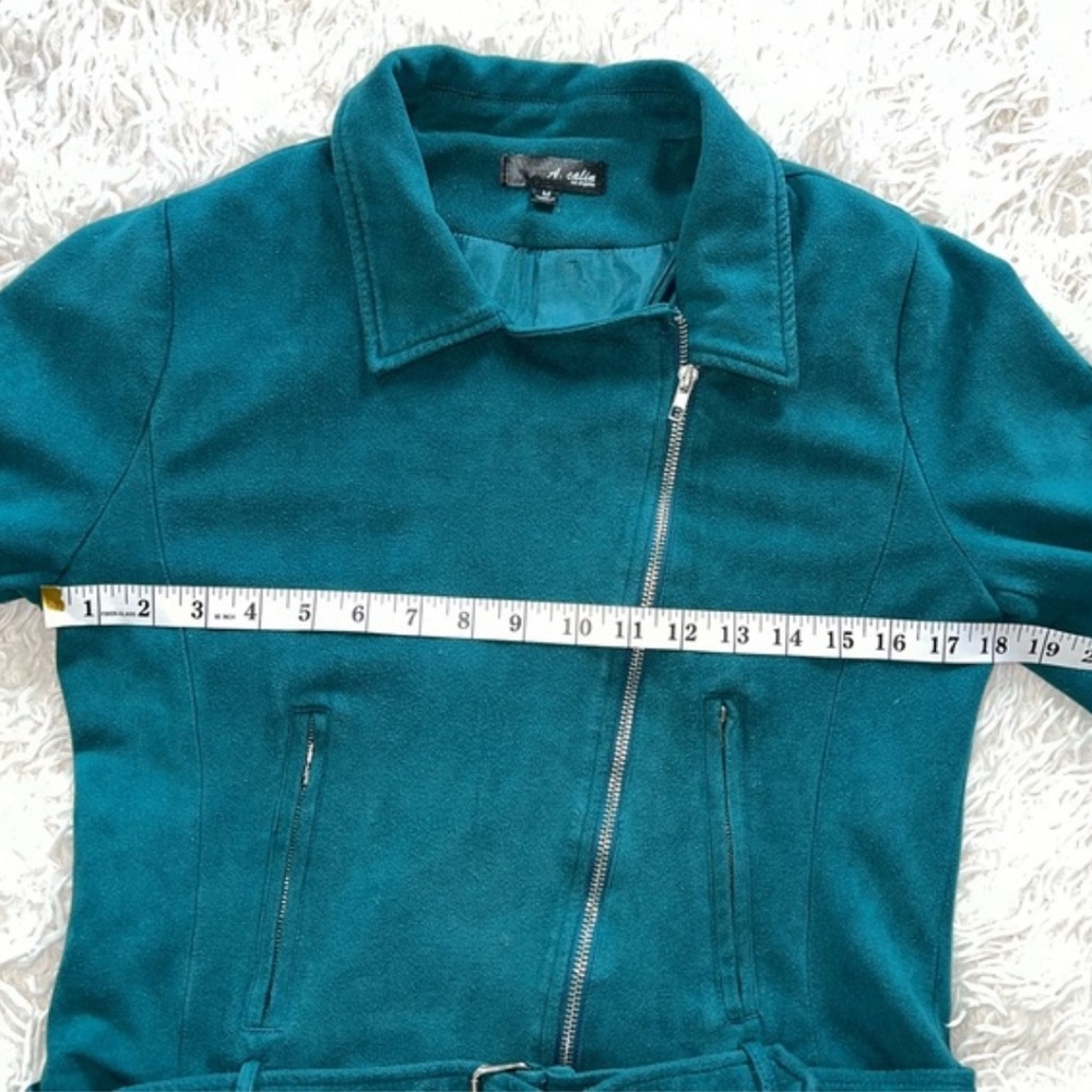 A. calin Teal Faux Suede Belted Moto Style Jacket Size Medium - Picture 6 of 9